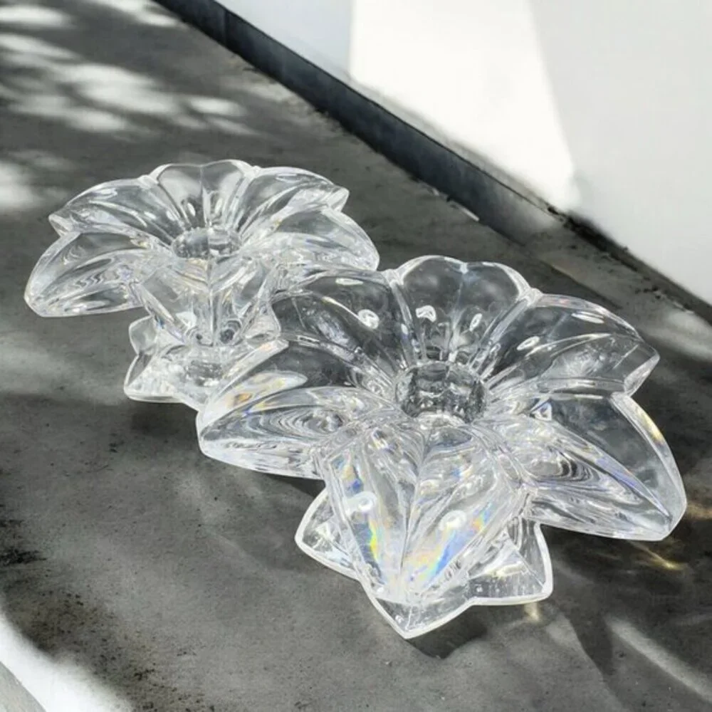 MIKASA Clear Crystal Glass Candle Stick Holder Set 2 Flower Shaped Candle Holder